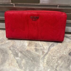 Guess red zip around wallet